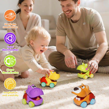 Toys for 1 Year Old Boys Gifts, 4pcs Baby Dinosaur Toy Cars 12 Month Car Toys, Cars for Girls 12-18 Months, Toy Cars For Toddlers for Infant 1 2 3 Year Old Girl 1st Birthday Gift