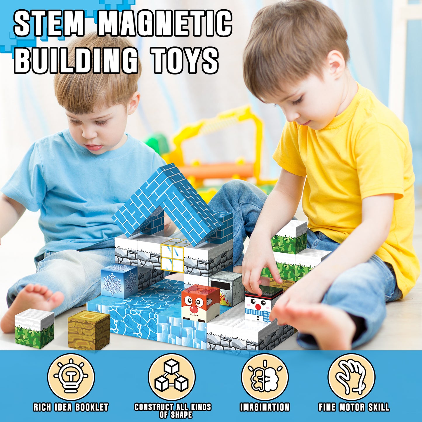 Magnetic Blocks, Snow World Theme 54 PCS Magnetic Tiles, Montessori Learning Toys for 3 to 4 Year, Magnetic Construction Toys for Toddlers 3-6 Years Old, Educational Toys for Boys Girls