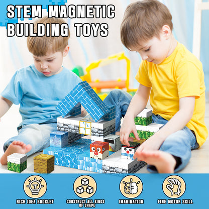 Magnetic Blocks, Snow World Theme 54 PCS Magnetic Tiles, Montessori Learning Toys for 3 to 4 Year, Magnetic Construction Toys for Toddlers 3-6 Years Old, Educational Toys for Boys Girls