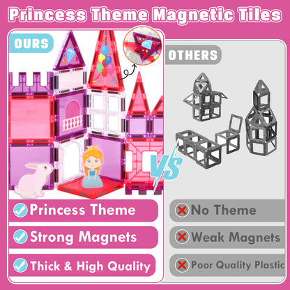 Magnetic Tiles, Princess Theme 58 PCS Magnetic Blocks, Montessori Learning Toys for 3 to 4 Year, Magnetic Construction Toys for Toddlers 3-6 Years Old, Educational Toys for Boys Girls