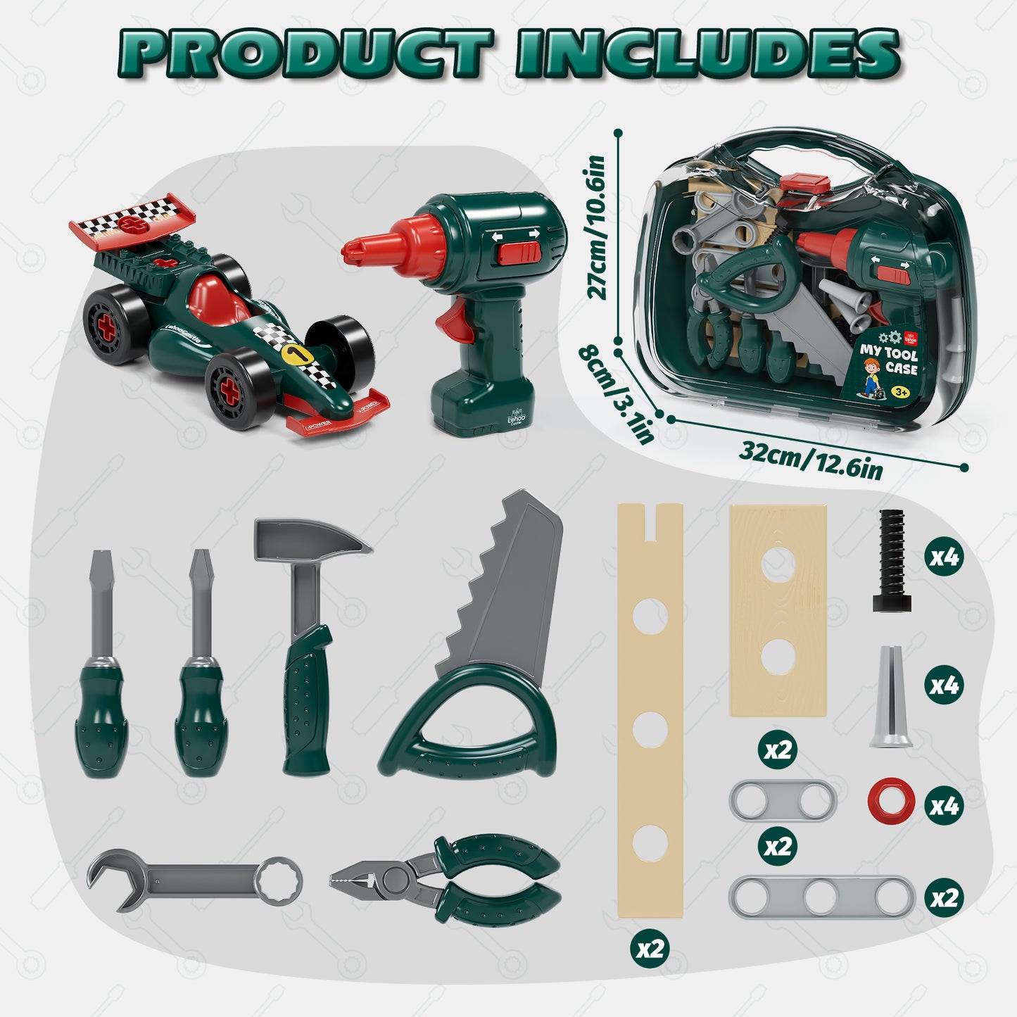 Toys for 2 Year Old Boys, Kids Tool Set, Toolbox Set for Kids, Includes Realistic Tools & Electric Drill & Take Apart Toy Racing Cars, Educational Learning Toys for Boys Age 2 3 4 5 Birthday Gifts