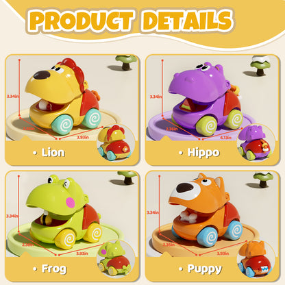 Toys for 1 Year Old Boys Gifts, 4pcs Baby Dinosaur Toy Cars 12 Month Car Toys, Cars for Girls 12-18 Months, Toy Cars For Toddlers for Infant 1 2 3 Year Old Girl 1st Birthday Gift