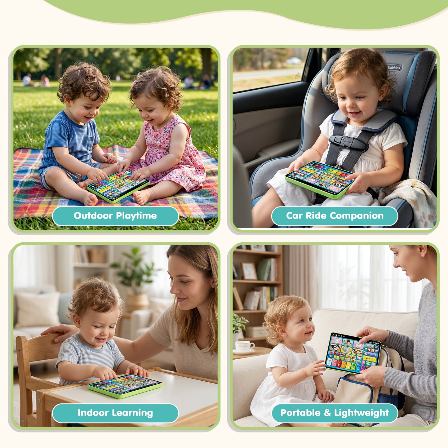 Learning Toys Tablet for Toddlers 1-3, Montessori Toys with Music & Sound, 3 Language Educational Toys, Speech Musical Toys, Early Development Gift for Boys Girls 1 2 3 Years Old (Green)
