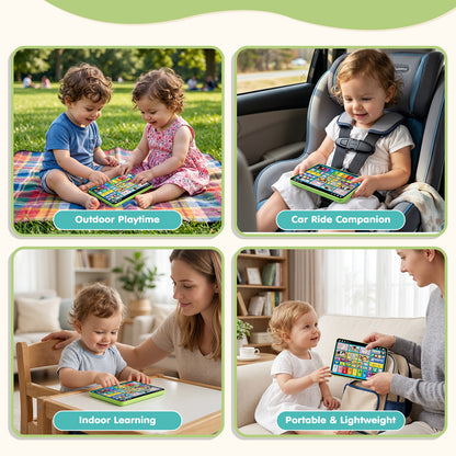 Learning Toys Tablet for Toddlers 1-3, Montessori Toys with Music & Sound, 3 Language Educational Toys, Speech Musical Toys, Early Development Gift for Boys Girls 1 2 3 Years Old (Green)