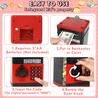 Piggy Banks for Kids, Money Bank, Piggy Bank for Boys Girls, Electronic Password Cash Coin Can ATM Bank with Auto Grab Bill Slot, Money Coin Saving Box for Kids, Perfect Gifts for Boys Girls