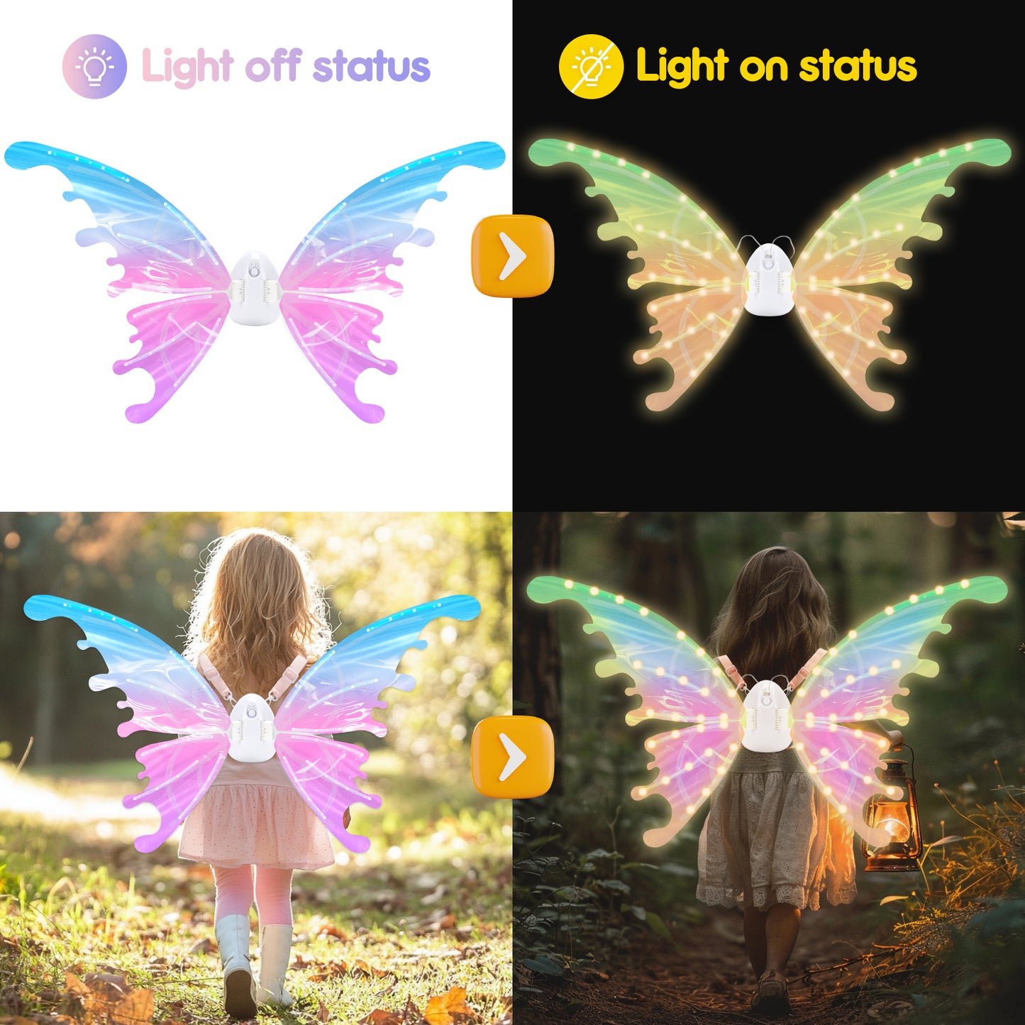 Fairy Wings for Girls, Electric Butterfly Party Wings Moving with Light & Music, Dress Up for Girls 3 4 5 6 Year Old, Perfect Birthday Christmas Gifts for Kids - DIY Assembly