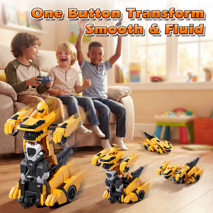 Remote Control Cars, Dinosaur Transform RC Cars, Transforming Toys with Cool Light, 360° Rotation One Button Deformation Car Toy, Birthday Gifts for Boys 5-7 8-12 Years Old
