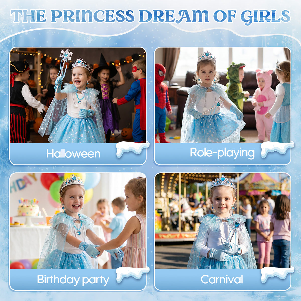 Princess Dress Up Toddler Girl Toys, Dress Up for Girls 3 4 5 6 Year Old, Princess Toys for Toddler Girls, Include Cloak, Gloves, Jewelry, Princess Wand... Birthday Gift for Girls (Ice & Snow)