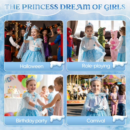 Princess Dress Up Toddler Girl Toys, Dress Up for Girls 3 4 5 6 Year Old, Princess Toys for Toddler Girls, Include Cloak, Gloves, Jewelry, Princess Wand... Birthday Gift for Girls (Ice & Snow)