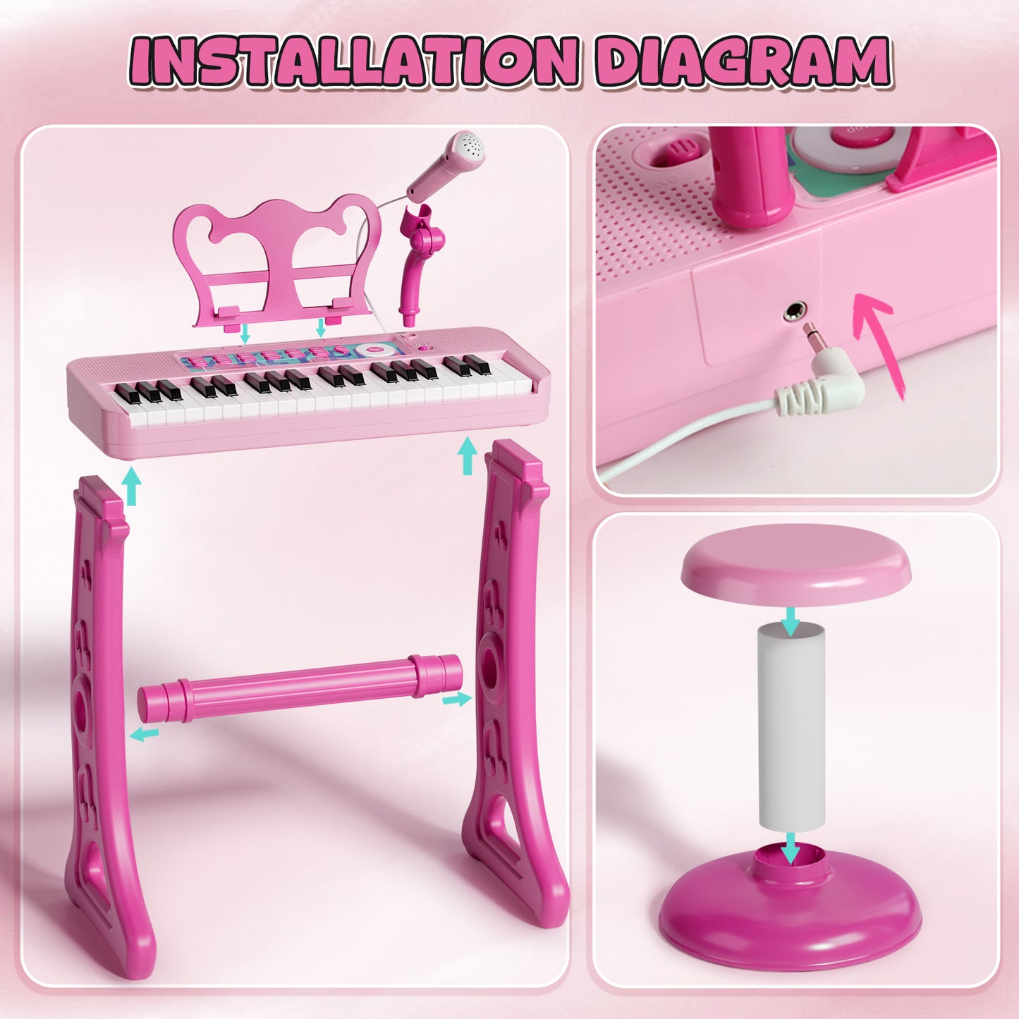 Keyboard Piano for Kids, Music Toys, Kids Piano with Microphone, Toddler Girl Toys, 37 Keys Musical Instruments for Toddlers, Birthday Gifts for 3 4 5 Year Old Girls
