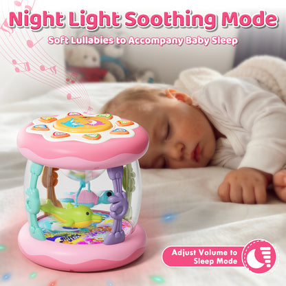 Baby Musical Toys for 1 Year Old, Baby Light Up Toys for 6-12 Months, Rotating Ocean Projector Drums Toys for Infant, Sensory Development Toys for Toddler, Early Educational Toys, Birthday Gift