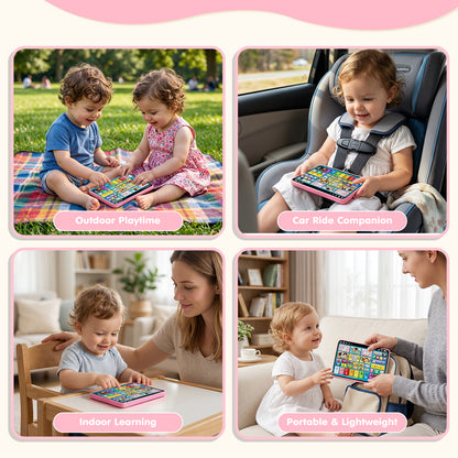 Learning Toys Tablet for Toddlers 1-3, Montessori Toys with Music & Sound, 3 Language Educational Toys, Speech Musical Toys, Early Development Gift for Boys Girls 1 2 3 Years Old (Pink)