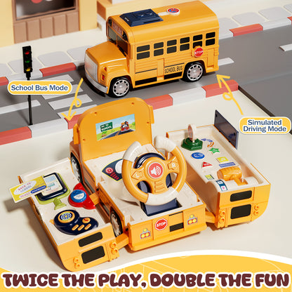 School Bus Toys with Sound & Story & Music, Toys for Boys 2 to 4 Years Old with Simulation Steering Wheel, Toddler Boy Toys age 3 5, Educational Learning Toys for Preschool, Best Gift for Boys Girls