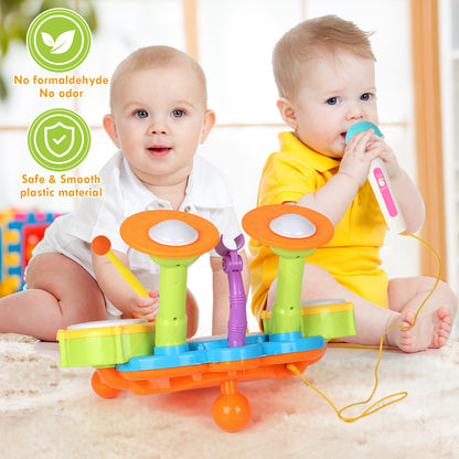 Kids Drum Set Toddler Toys for Boys Girls Kids Music Toys for Toddlers Drum Set for Kids with 2 Drumsticks and Microphone Baby Drums Toys for 1 2 3 Year Old (Pink)