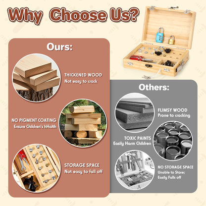 Wooden Montessori Toys for 3 Year Old, Busy Board Toys for 4 5 Year Old, Kid Tool Set for Toddlers, Educational Learning Toys, Screwdriver Board Set with Kinds of Locks & Tools, Gifts for Boys Girls