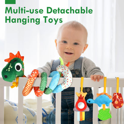 Baby Car Seat Toys, Baby Toys with Teething & Sensory Toys, Dinosaur Baby Crib Bed Around, Infant Newborn Baby Hanging Toys for 0 3 6 9 12 Months Baby Boys Girls