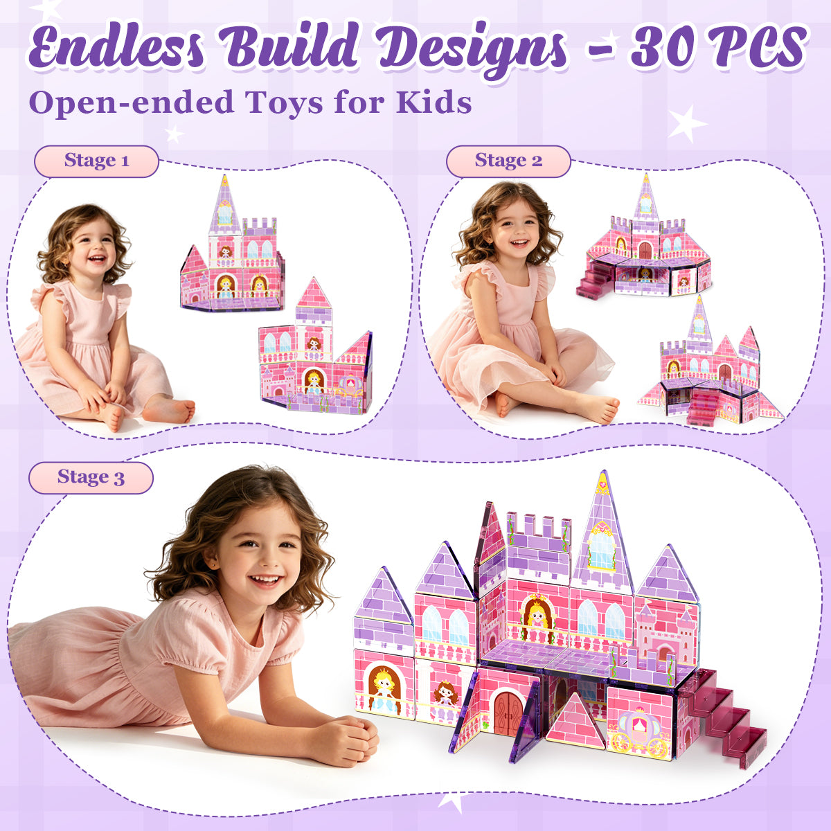 Magnetic Tiles, Princess Theme 30 PCS Magnetic Blocks, Montessori Learning Toys for 3 to 4 Year, Magnetic Construction Toys for Toddlers 3-6 Years Old, Educational Toys for Boys Girls