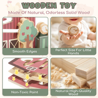 Car Ramp Toys for 2 Year Old, Car Race Track, Farm Barn Wooden Race Track for Toddlers, Toys for 1 Year Old, Montessori Learning Toys, Best Gifts for Baby Boys Girls 1-3