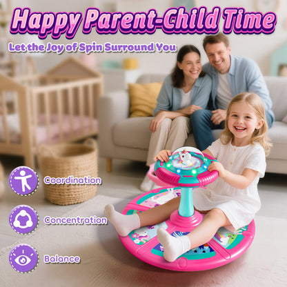 Unicorn Sit and Spin Toys for Toddlers, 360° Spinning Seat with LED Lights & Music, Sensory Spinning Chair for Body Balance Training, Sensory Toys for Ages 2-4 and Up, Best Birthday Christmas Gifts