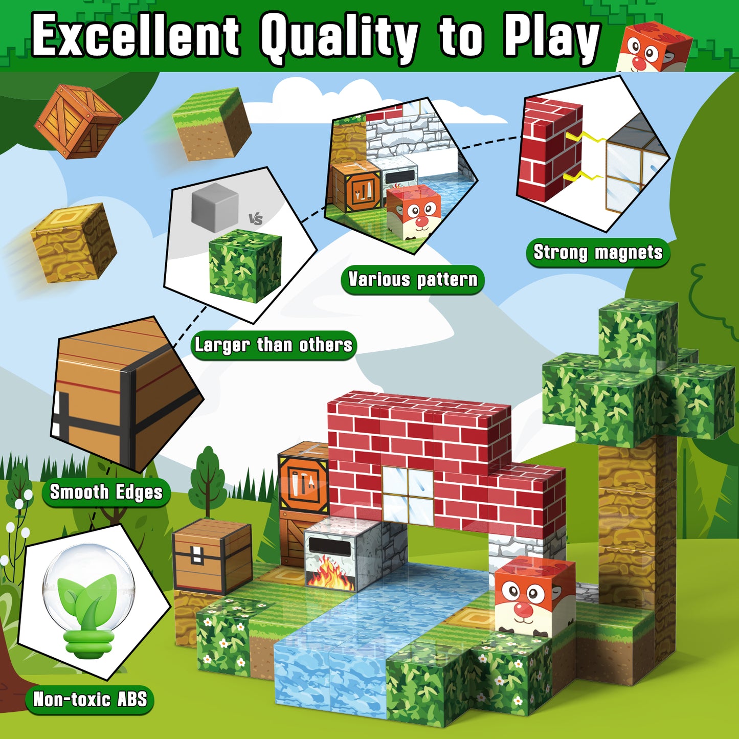 Magnetic Blocks, Forest Theme 54 PCS Magnetic Tiles, Montessori Learning Toys for 3 to 4 Year, Magnetic Construction Toys for Toddlers 3-6 Years Old, Educational Toys for Boys Girls