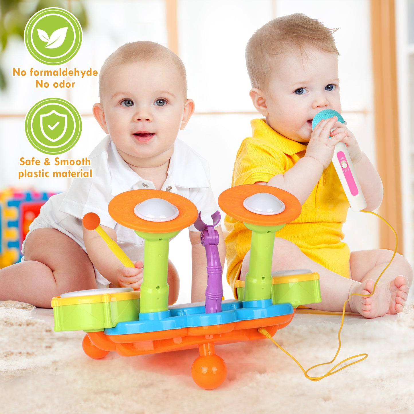 Kids Drum Set, Toddler Toys for Boys Girls, Kids Musical Toys, Drum Set for Kids, with 2 Drumsticks and Microphone, Baby Drums Toys for 1 2 3 Year Old (Green)