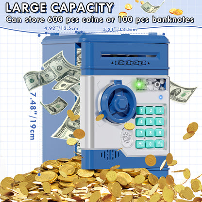 Piggy Banks for Kids, Money Bank with Fingerprint Recognition, Electronic Password Cash Coin Can ATM Bank with Auto Grab Bill Slot, Money Coin Saving Box for Kids, Perfect Gifts for Boys Girls