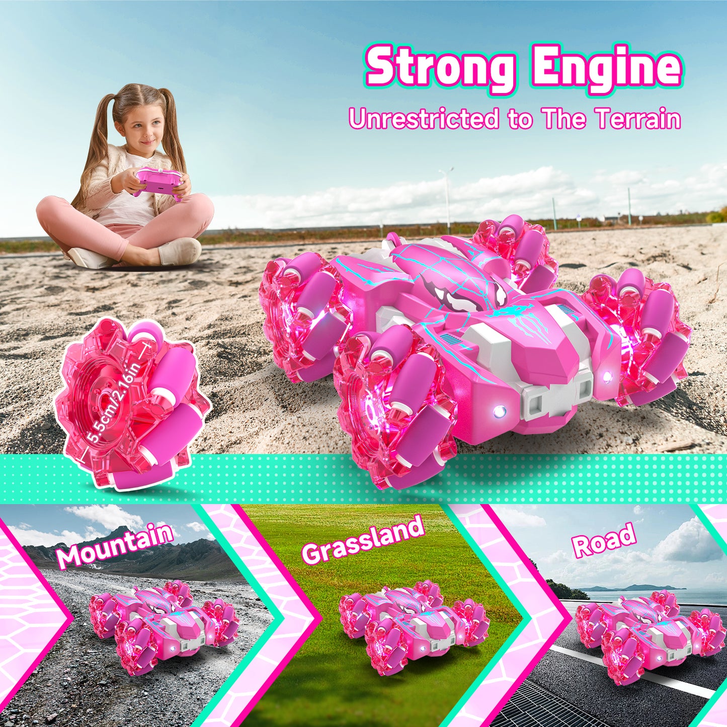 Remote Control Cars, RC Cars Toys for 5 6 7 8 9 10 Year Old Boys Girls, Gesture Sensing RC Stunt Car, Double Sided Race Car with Cool Lights for Boys Kids Age 8-12 Outdoor Toys Birthday Gifts