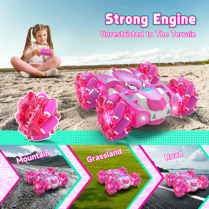 Remote Control Cars, RC Cars Toys for 5 6 7 8 9 10 Year Old Boys Girls, Gesture Sensing RC Stunt Car, Double Sided Race Car with Cool Lights for Boys Kids Age 8-12 Outdoor Toys Birthday Gifts