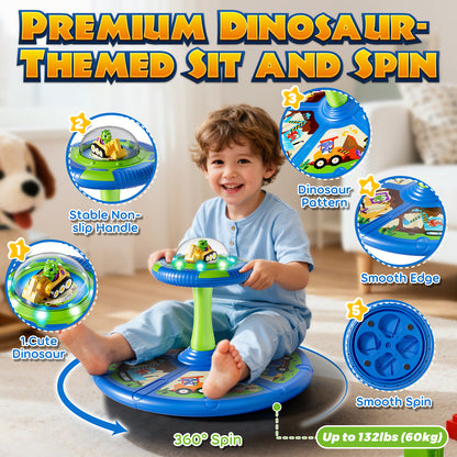 Sit and Spin Toys for Toddlers, 360° Dinosaur Toddler Spinning Seat with LED Lights & Music, Sensory Spinning Chair, Sensory Toys for Ages 2-4 and Up, Best Birthday Christmas Gifts