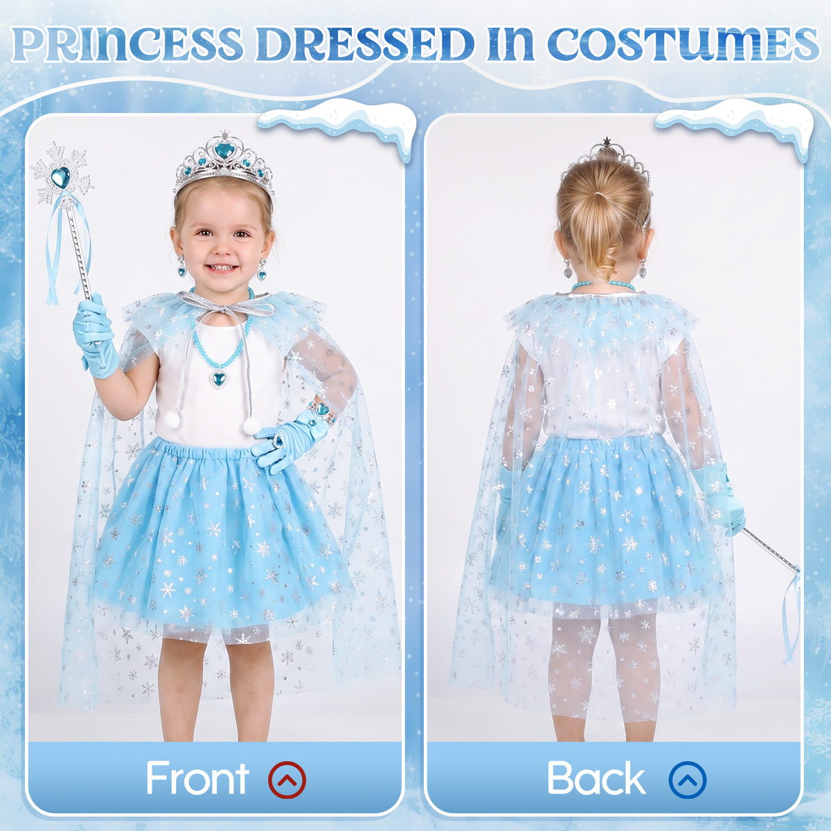 Princess Dress Up Toddler Girl Toys, Dress Up for Girls 3 4 5 6 Year Old, Princess Toys for Toddler Girls, Include Cloak, Gloves, Jewelry, Princess Wand... Birthday Gift for Girls (Ice & Snow)