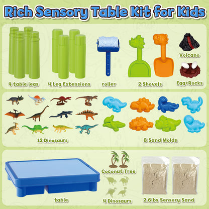 Sand Table for Kids, Sensory Table with Sand, Sensory Bin with Lid & 2.6lbs Play Sand, Dinosaur Toys & Sand Toys, Sensory Toys Gifts for Toddler Boys Girls