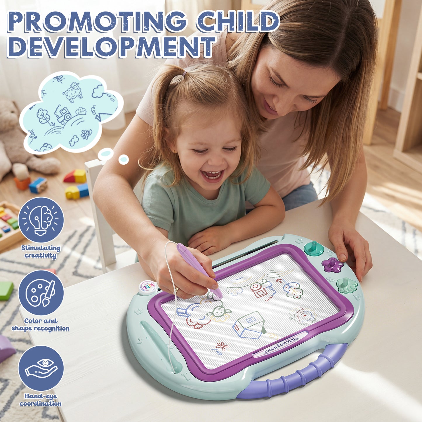 Magnetic Drawing Board, Toys for 2 Year Old Girls, Writing Board for Toddlers with 4 Stamps, Portable Doodle Board Pad, Learning Educational Toys for Toddlers 1 2 3 Year Old, Best Birthday Gifts