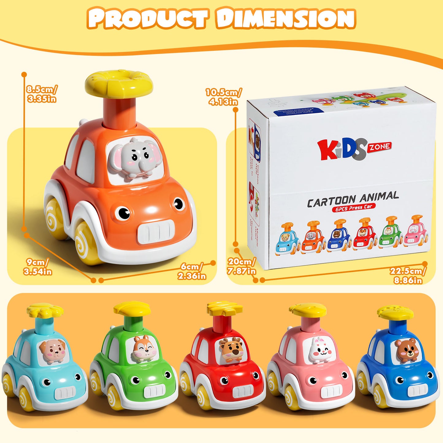 Toys for 1 2 3 Year Old Boys Girls, Toy Cars for Toddlers, Press and Go Toy Cars 6 Pcs, Play Vehicle Toys Set, Pull Back Cars Animal Car Toys Baby Toys for 1+ Year Old Birthday Gifts