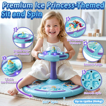 Princess Sit and Spin Toys for Toddlers, 360° Spinning Seat with LED Lights & Music, Sensory Spinning Chair for Body Balance Training, Sensory Toys for Ages 2-4 and Up, Best Birthday Christmas Gifts