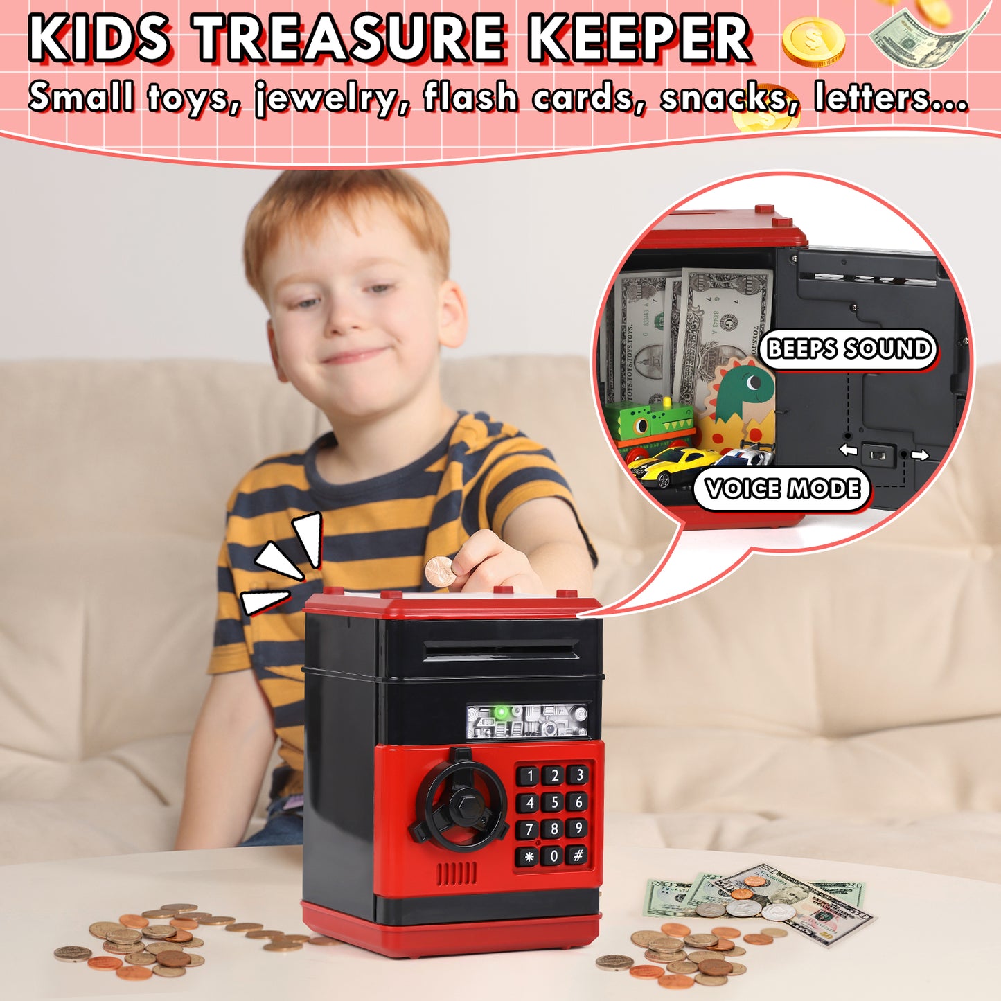 Piggy Banks for Kids, Money Bank, Piggy Bank for Boys Girls, Electronic Password Cash Coin Can ATM Bank with Auto Grab Bill Slot, Money Coin Saving Box for Kids, Perfect Gifts for Boys Girls