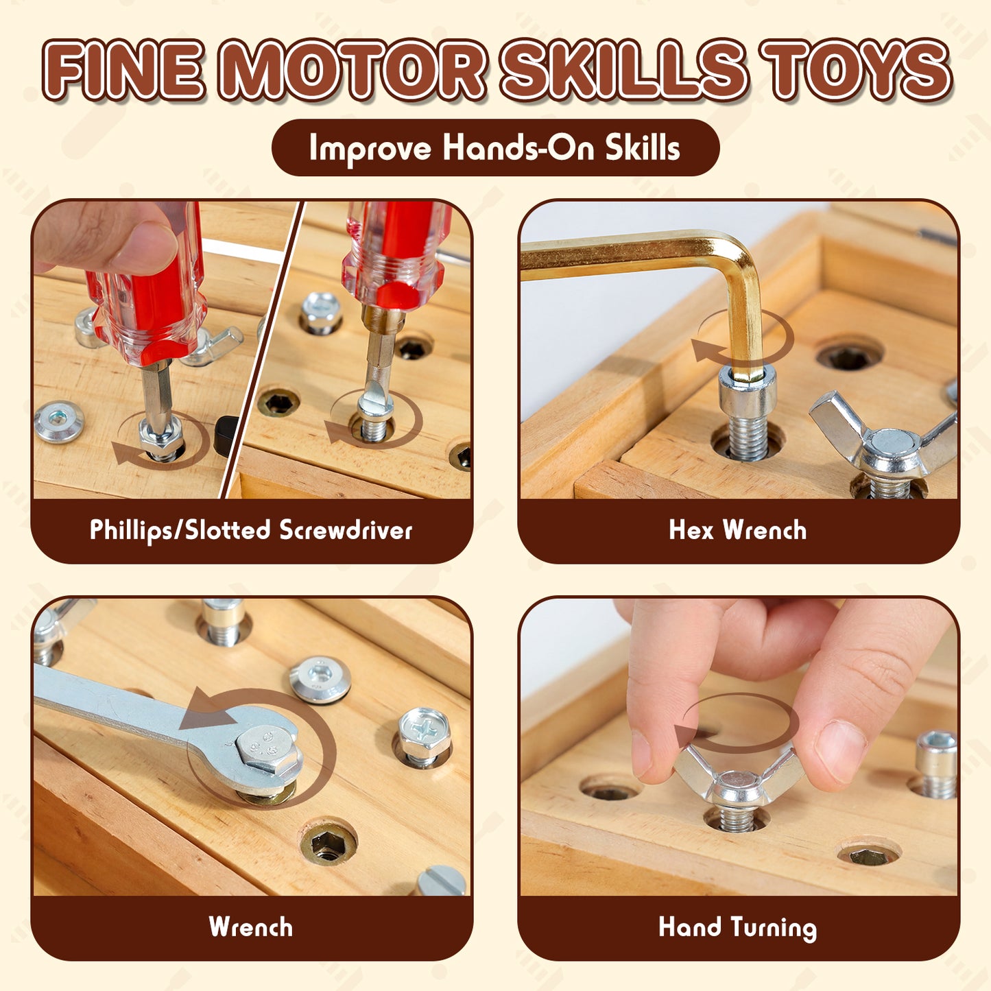 Wooden Montessori Toys for 3 Year Old, Busy Board Toys for 4 5 Year Old, Kid Tool Set for Toddlers, Educational Learning Toys, Screwdriver Board Set with Kinds of Locks & Tools, Gifts for Boys Girls