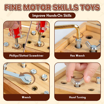 Wooden Montessori Toys for 3 Year Old, Busy Board Toys for 4 5 Year Old, Kid Tool Set for Toddlers, Educational Learning Toys, Screwdriver Board Set with Kinds of Locks & Tools, Gifts for Boys Girls