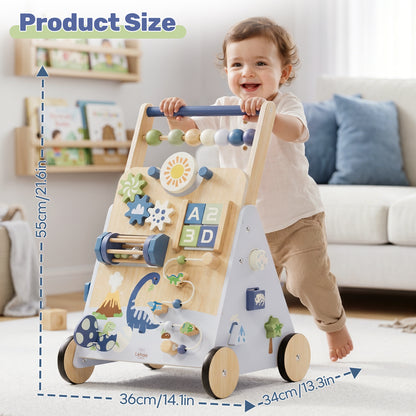 Toddler Push Walker, Wooden Push Walking Toys for 1-3 Year Old, Adjustable Speed Walker for Boy Girls, Dinosaur Toddler Walker, Montessori Walker Toy, Sit to Stand Walker with Activity Center