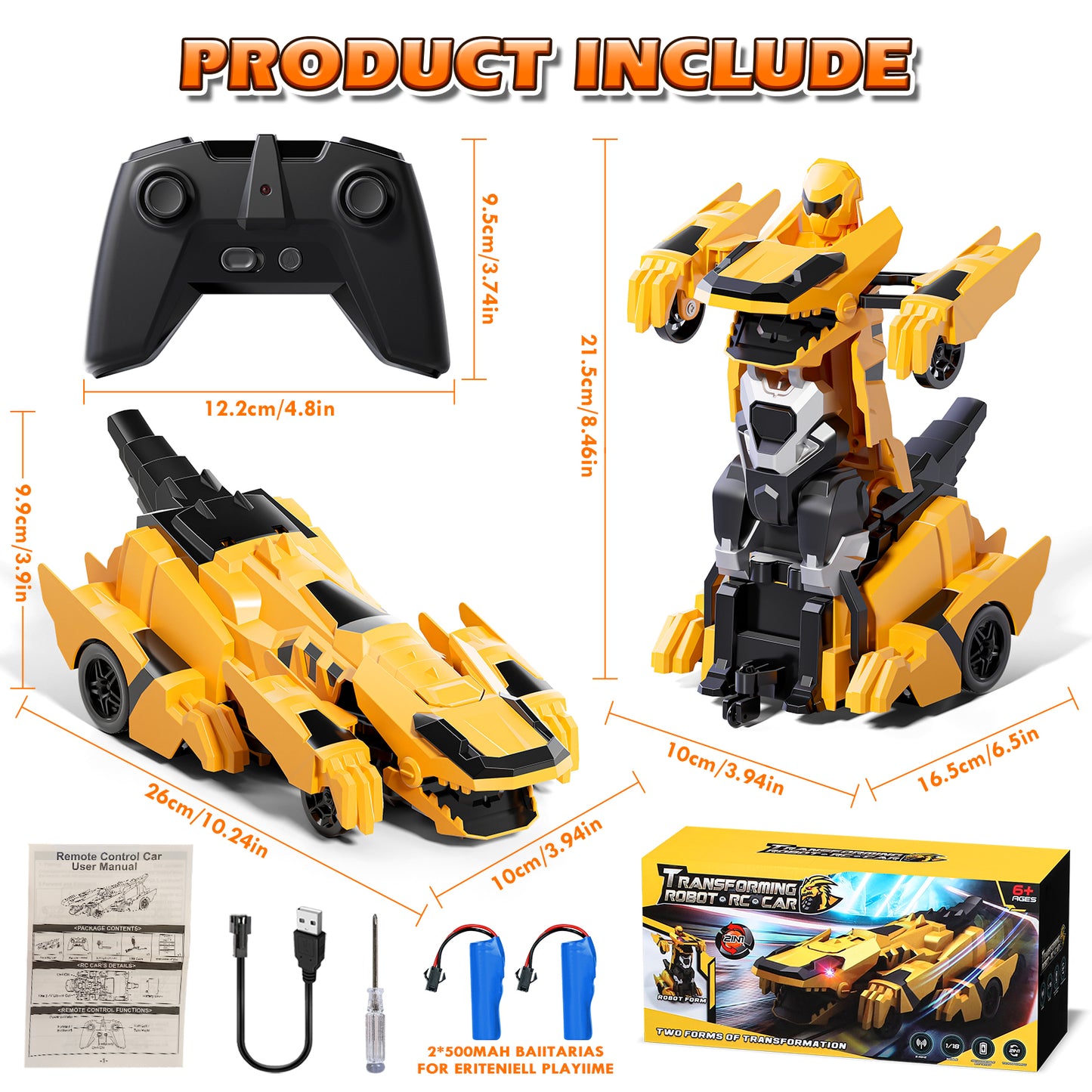 Remote Control Cars, Dinosaur Transform RC Cars, Transforming Toys with Cool Light, 360° Rotation One Button Deformation Car Toy, Birthday Gifts for Boys 5-7 8-12 Years Old