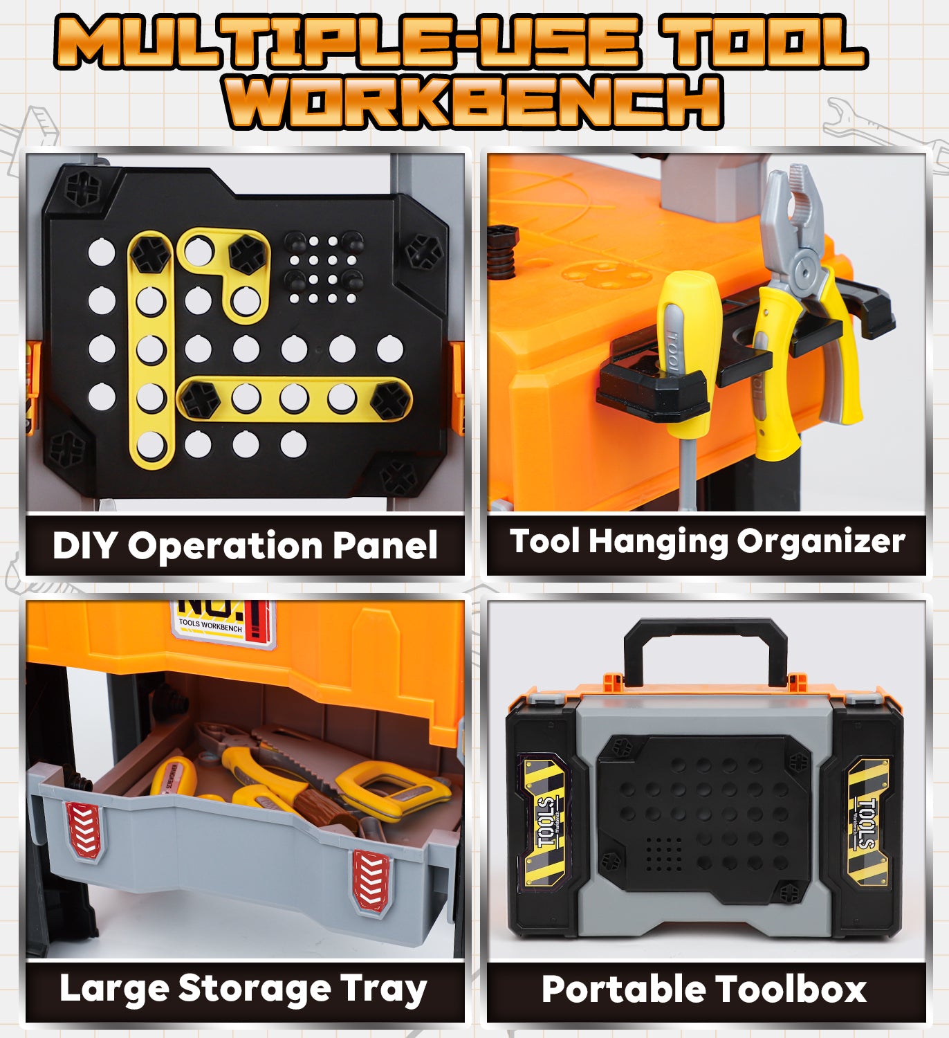 Kids Tool Bench Play Set, Educational Boy Toys, Kids Tool Set, Foldable Kids Workbench with Realistic Tools & Electric Drill & Take Apart Toy Cars, Construction Toys for Boys Age 2 3 Birthday Gifts