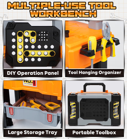 Kids Tool Bench Play Set, Educational Boy Toys, Kids Tool Set, Foldable Kids Workbench with Realistic Tools & Electric Drill & Take Apart Toy Cars, Construction Toys for Boys Age 2 3 Birthday Gifts