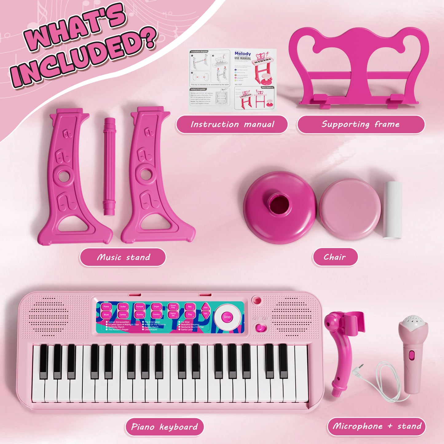 Keyboard Piano for Kids, Music Toys, Kids Piano with Microphone, Toddler Girl Toys, 37 Keys Musical Instruments for Toddlers, Birthday Gifts for 3 4 5 Year Old Girls