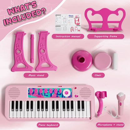 Keyboard Piano for Kids, Music Toys, Kids Piano with Microphone, Toddler Girl Toys, 37 Keys Musical Instruments for Toddlers, Birthday Gifts for 3 4 5 Year Old Girls