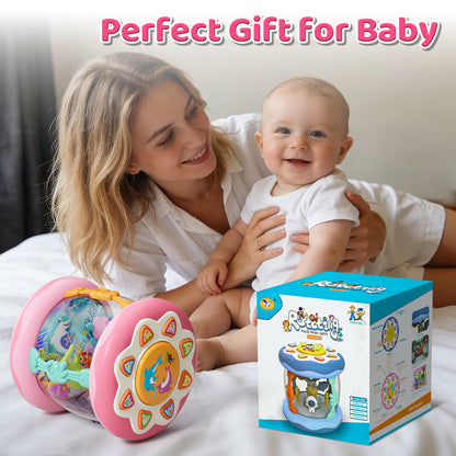 Baby Musical Toys for 1 Year Old, Baby Light Up Toys for 6-12 Months, Rotating Ocean Projector Drums Toys for Infant, Sensory Development Toys for Toddler, Early Educational Toys, Birthday Gift