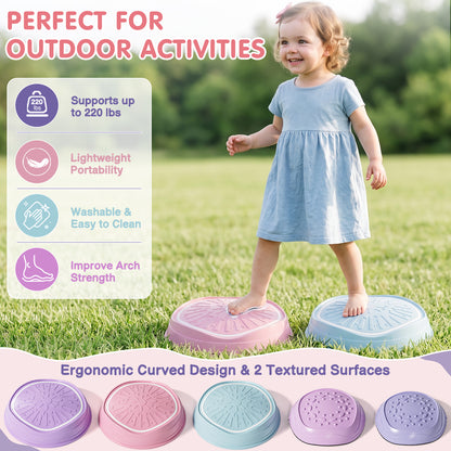 Stepping Stones for Kids, Upgraded Toddler Stepping Stones with Lights & Sounds, 5 Pcs Non-Slip Balance Stepping Stones, Up to 220 lbs, Coordination Skills Sensory Toys for Ages 2 3 4 5 6+ Girls