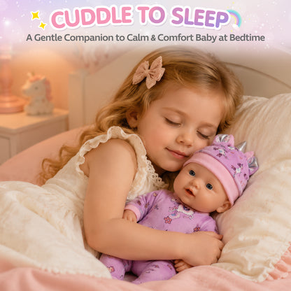 12" Baby Doll Set with Carrier Bassinet Bed, Unicorn Theme Realistic Baby Doll Toys with Pillow, Clothes & Feeding Kit, Pretend Play Set Interactive Role Play Toy Gift for Boys Girls 3+ Years Old