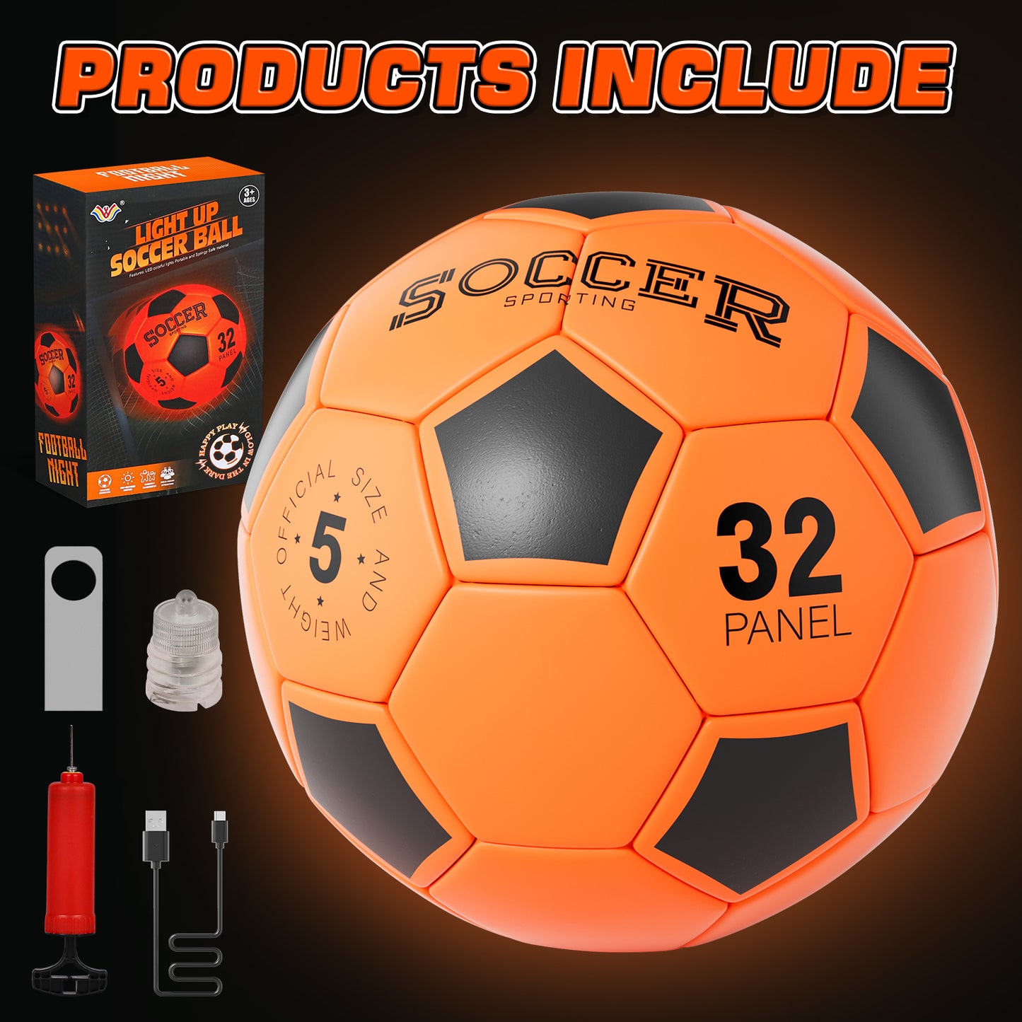 Glow in the Dark Ball, USB Charge Light up Kid Soccer Ball, Sport Toy for Boys, Bright Soccer Ball for Night Outdoor Game, Outdoor Toys for Kids Teenagers Boys 8 10 11 12 15 Years Old, Birthday Gift