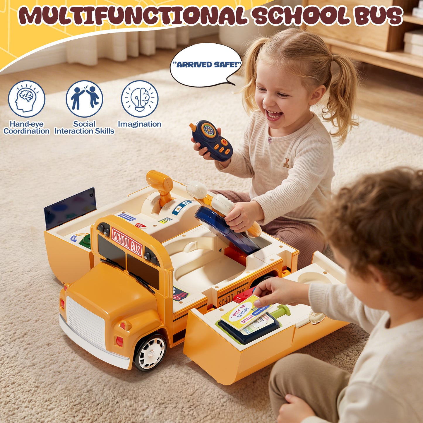 School Bus Toys with Sound & Story & Music, Toys for Boys 2 to 4 Years Old with Simulation Steering Wheel, Toddler Boy Toys age 3 5, Educational Learning Toys for Preschool, Best Gift for Boys Girls