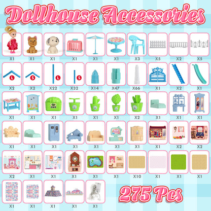 Dollhouse for Girls, 11 Rooms Huge Doll House with LED Lights, Noctilucent, 1 Doll, 2 Dogs, Furnitures, Pretend Play Toys for Girls, Best Birthdays Christmas Gift for Girls Age 3+