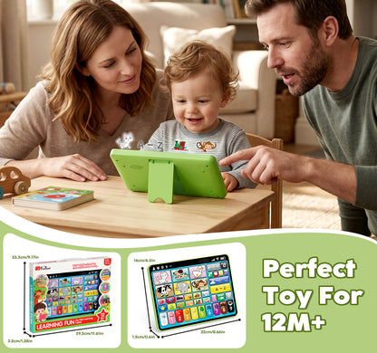 Learning Toys Tablet for Toddlers 1-3, Montessori Toys with Music & Sound, 3 Language Educational Toys, Speech Musical Toys, Early Development Gift for Boys Girls 1 2 3 Years Old (Green)